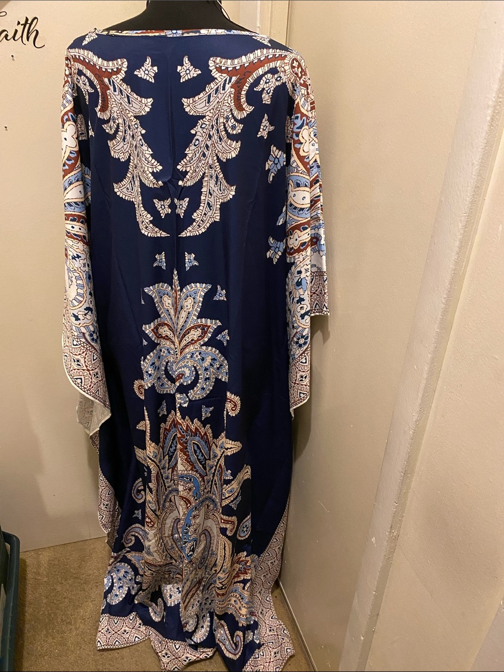 E) Navy Blue Paisley Boho Caftan Dress. OXL 
PTP 27 With Bracelets - Picture 2 of 7